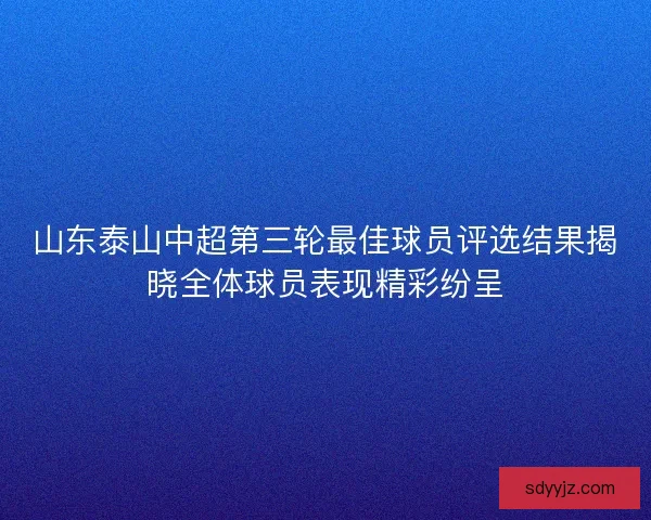 山东泰山中超第三轮最佳球员评选结果揭晓全体球员表现精彩纷呈 山东泰山中超第三轮最佳球员评选结果揭晓全体球员表现精彩纷呈