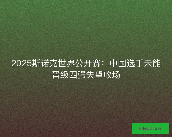 2025斯诺克世界公开赛：中国选手未能晋级四强失望收场